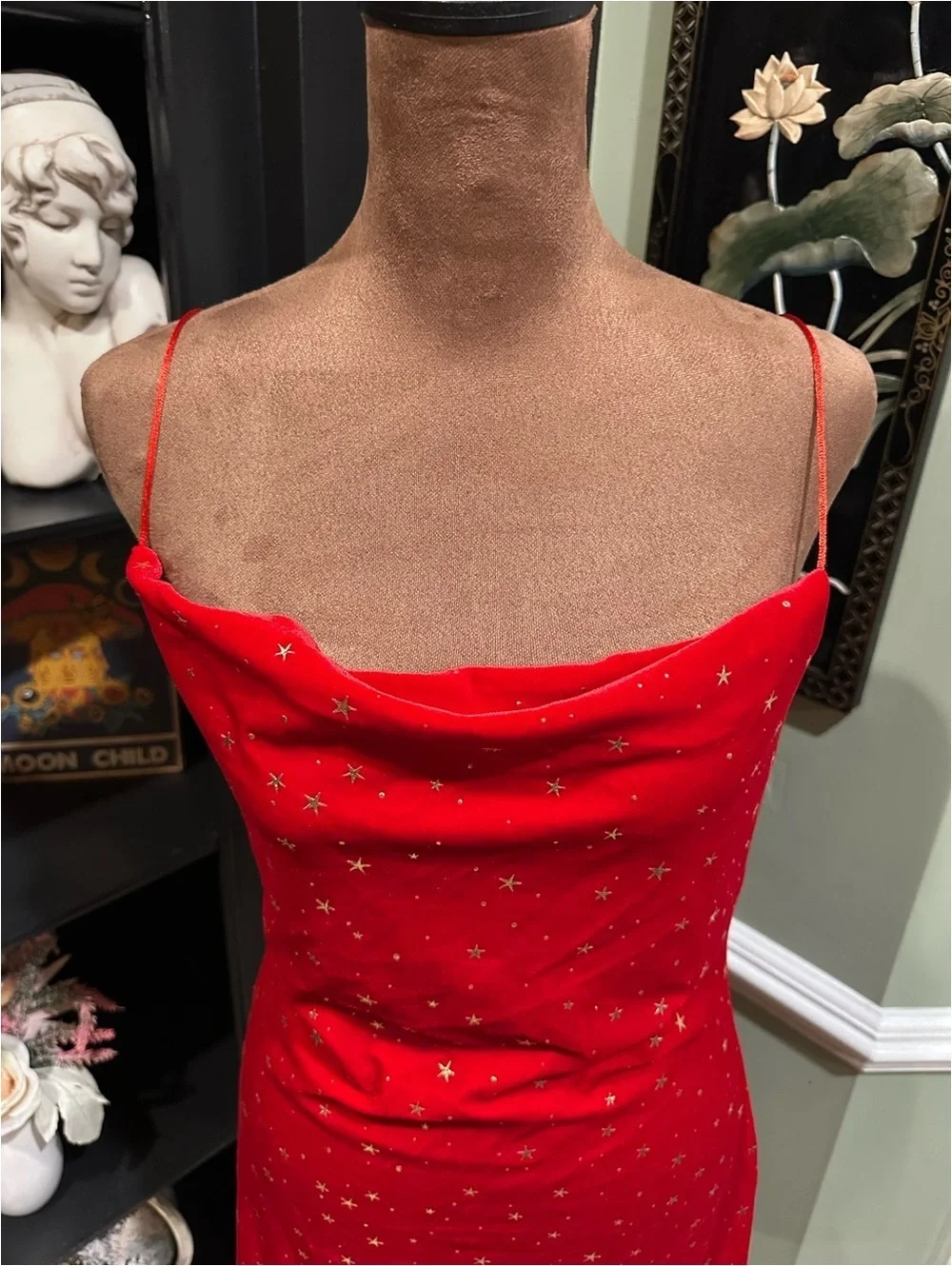 Zaful Red Velvet Celestial Star Mini Bodycon Dress – Size M